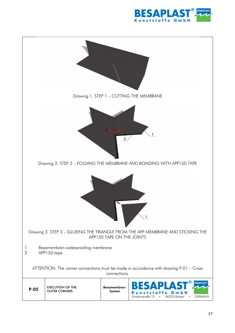 P-05 Execution of the outer corners — manufacturer drawing, data sheet page 17