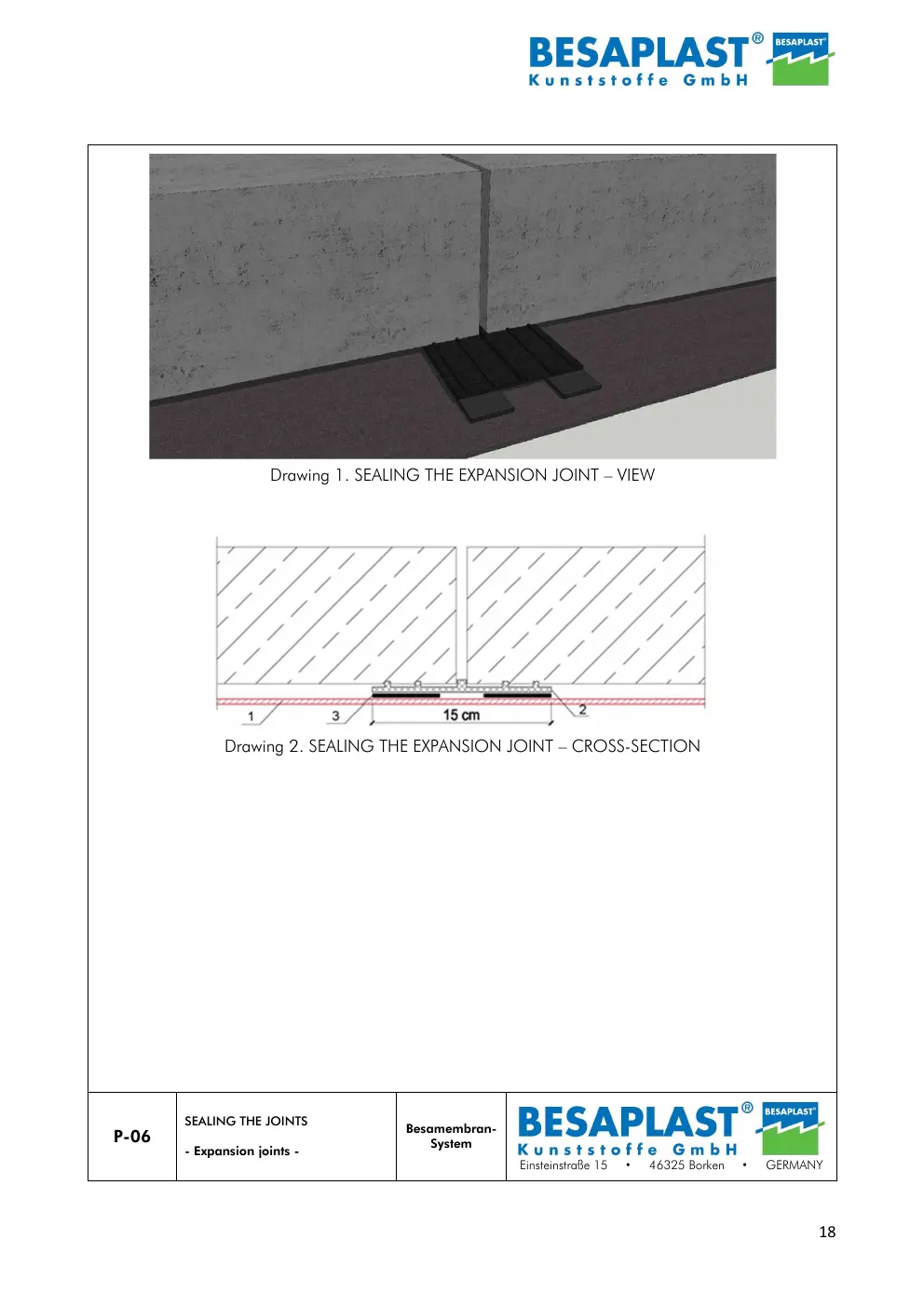 P-06 Sealing the joints — expansion joints — manufacturer drawing, data sheet page 18