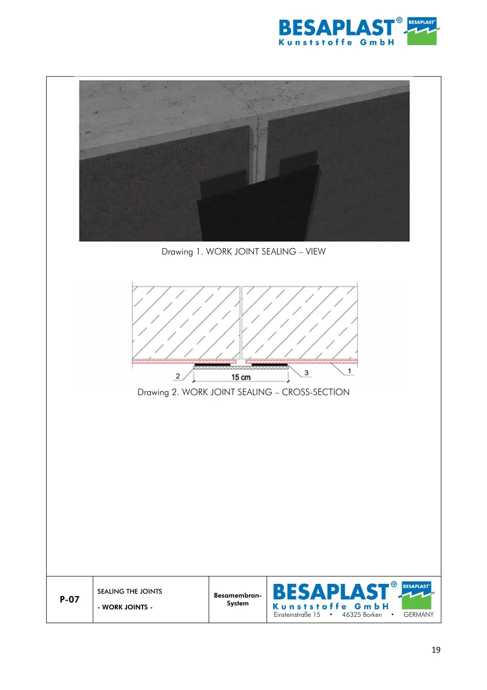 P-07 Sealing the joints — work joints — manufacturer drawing, data sheet page 19